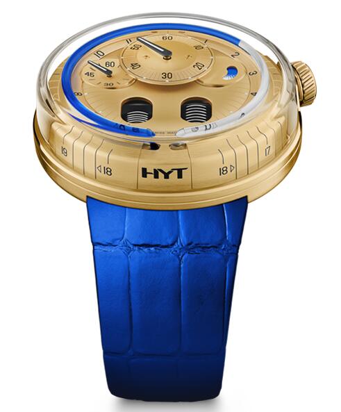 Review Replica HYT h0 gold blue 048-GD-94-BF-CR watch